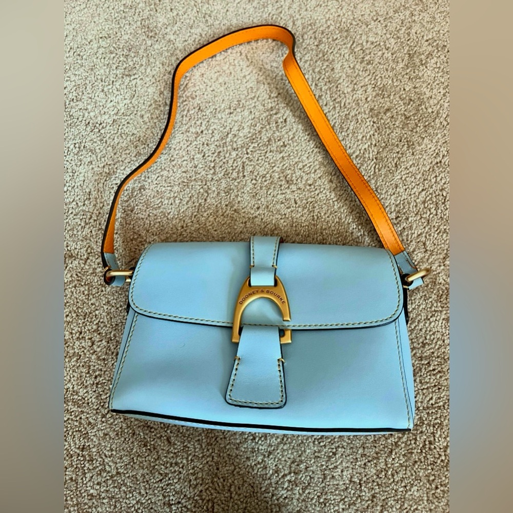 Dooney & Bourke Light Blue Crossbody with Orange Strap